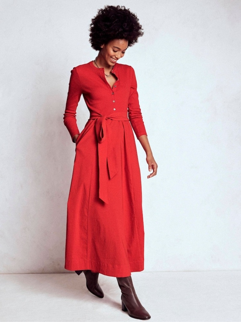 Boden Red Button Detail Mix Dress Size 6